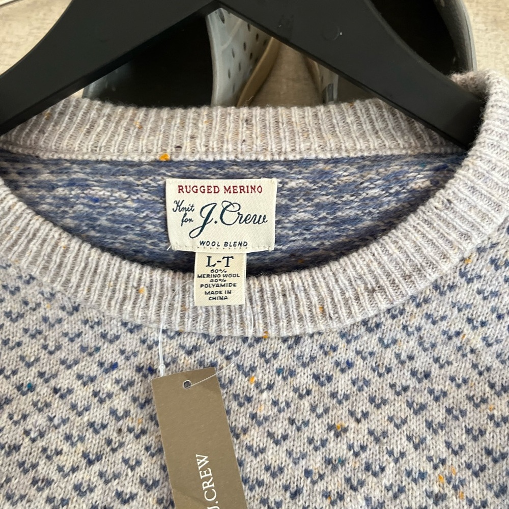 J.Crew LARGE TALL Crewneck Sweater Heather Gray Oatmeal Wool Blend NWT